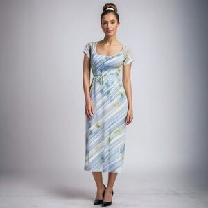 Vintage A-list BY WRAPPER Dress Blue Chiffon Floral Print Women’s Maxi Dress